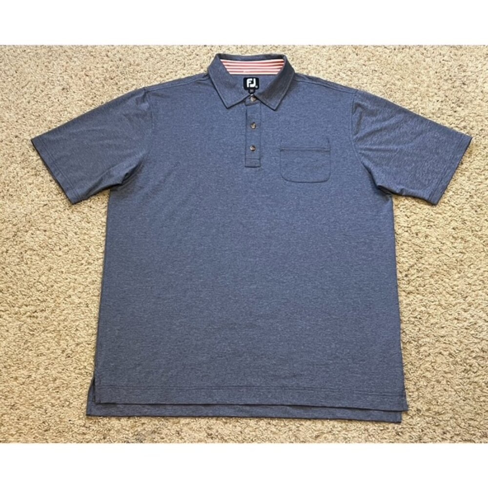 FootJoy Blue Heather Lisle Self Collar Performance Golf Polo Shirt Size XL EUC